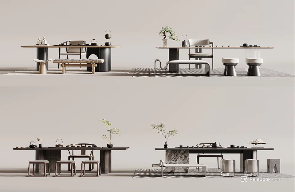 Modern Tea Room Interior Designs With Furniture And Decor Elements 3d model