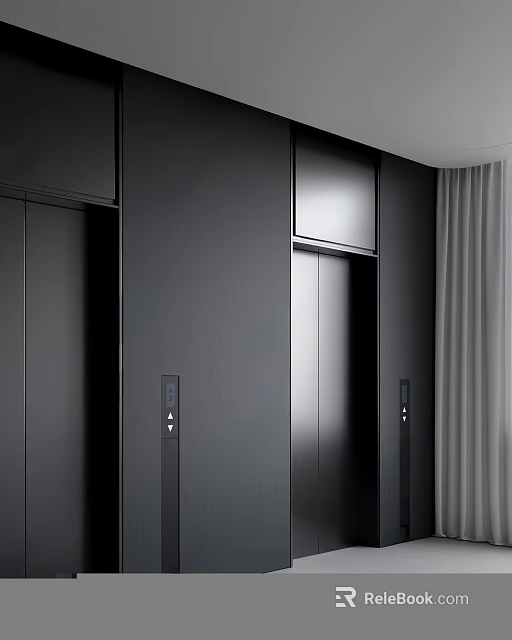Modern Elevator With Black Sleek Doors And Control Panels In Building Interior 3d model