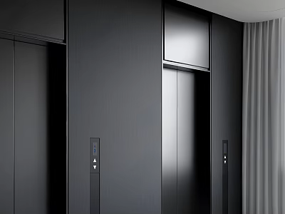 Modern Elevator With Black Sleek Doors And Control Panels In Building Interior 3d model