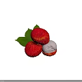 Fresh Lychee Fruits with Rough Red Skin Peeled White Flesh and Green Leaves