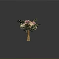 Elegant Fresh Plant Bouquet With Pink White Flowers Green Leaves And Yellow Stems