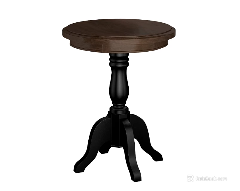 Classic Side Table With Round Wooden Top And Black Curved Tripod Base 3d model 