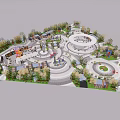 Modern Urban Public Square Design With Circular Plazas Winding Paths And Greenery 3d model