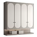 Modern Light Colored Four Door Wardrobe With Arc Design Metal Handles And Bottom Drawers