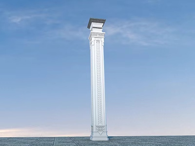 White Carved Architectural Column With Ornate Top Structure Against Blue Sky 3d model