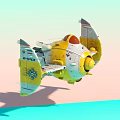 Yellow Vintage Futuristic Spaceship With Dome Cockpit And Streamlined White Wings