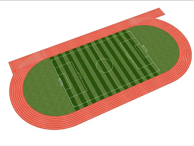 Green Football Field With Red Running Track And Clear Field Markings 3d model