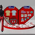 Red Heart Shaped Check In Spot With Cartoon Patterns And Display Elements 3d model