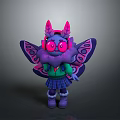 Purple Cartoon Butterfly Character With Pink Headphones Green Sweater Plaid Skirt And Colorful Wings