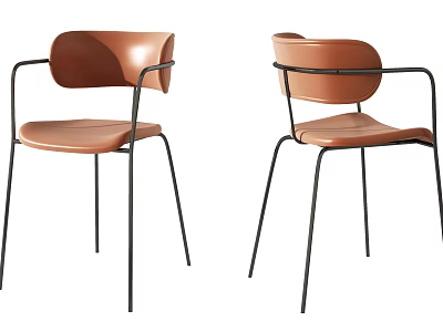 Two Modern Brown Leisure Chairs With Black Metal Frame And Armrests 3d model