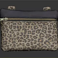 Leopard Print Fabric Pouch With Dark Blue Top Metal Clasps And Zipper For Daily Use
