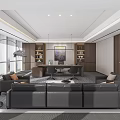 Modern Office Interior Design With Large Windows Sofa Seating Wooden Desk And Bookshelves