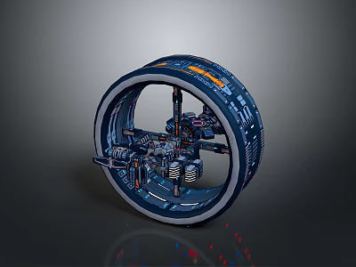 Futuristic Mechanical Wheel Design With Cybernetic Components Blue Orange Accents And Tech Details 3d model