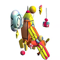 Colorful Rocket And Airplane With Stars Clouds Balloons And Gift Boxes For Space Themed Decorations