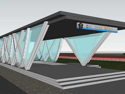 Modern Central Station With Glass Structure Open Platform And Geometric Canopy Design 3d model
