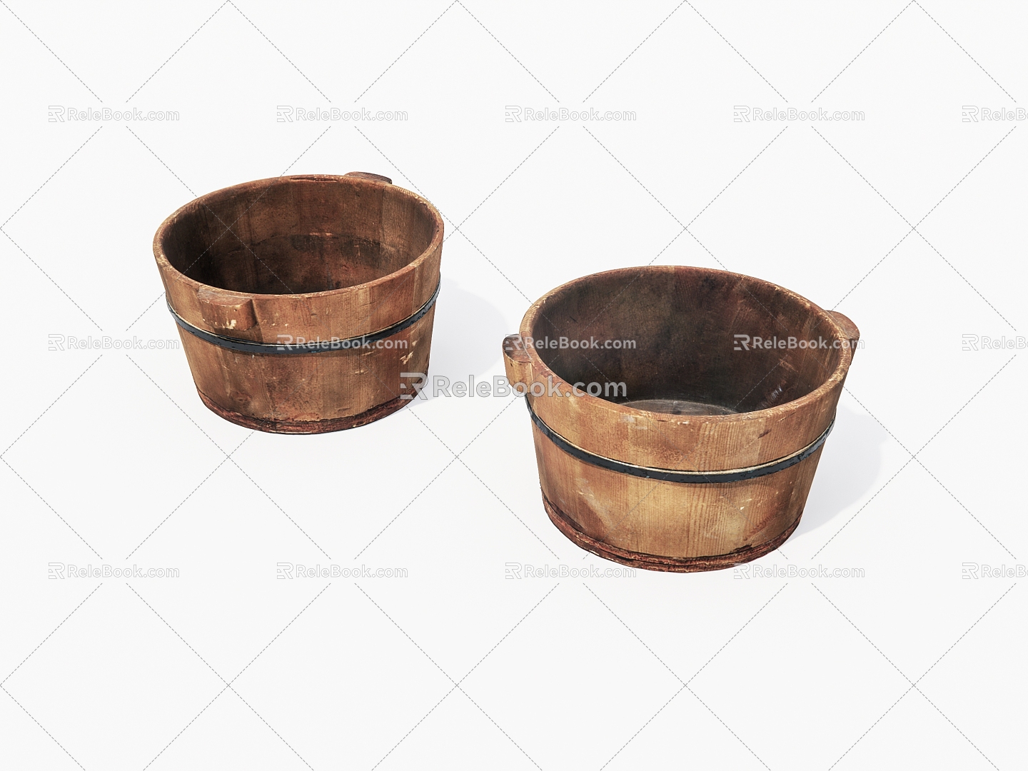 Old wooden basin, wooden barrel, old object 3d model