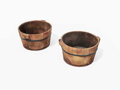 Two Rustic Wooden Buckets As Traditional Household Living Supplies For Home Use 3d model