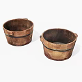 Two Rustic Wooden Buckets As Traditional Household Living Supplies For Home Use