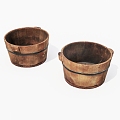 Old wooden basin, wooden barrel, old object 3d model