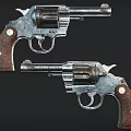Vintage Revolvers With Classic Metal Components And Wooden Grips Close Up View