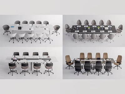Modern Conference Table Designs With Glass Wooden Tops And Gray Black Brown Office Chairs 3d model