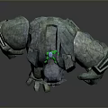 Game Movie Character Stone Golem 3D Render With Green Glowing Back Design
