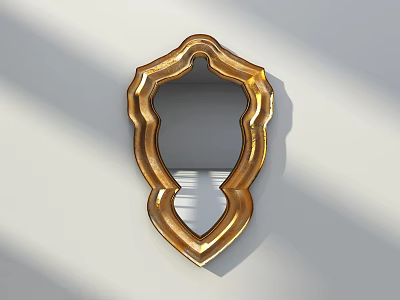 Elegant Golden Ornate Mirror With Unique Frame Design Hanging On Wall 3d model