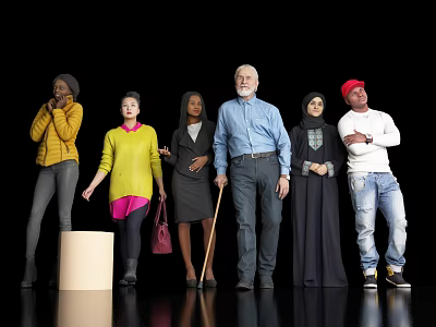 Group of Diverse People Standing Together with Different Ages Ethnicities and Attires 3d model