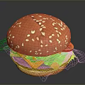 Delicious Hamburger with Sesame Seed Bun Fresh Lettuce Tomato and Cheese Patty