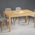 Modern Wooden Dining Table and Grey Chairs Set with Decorative Mat and Nuts