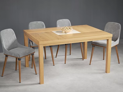 Modern Wooden Dining Table and Grey Chairs Set with Decorative Mat and Nuts 3d model Modern Wooden Dining Table and Grey Chairs Set with Decorative Mat and Nuts 3d model