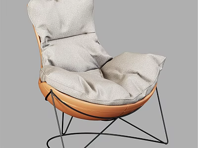 Modern Leisure Chair With Wooden Frame Black Metal Legs And Gray Fabric Cushions 3d model