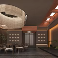 Elegant Traditional Private Room Interior With Wooden Furniture And Landscape Screen