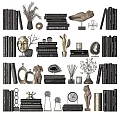 Modern Decorative Ornament Combination With Books Sculptures Plants And Clocks
