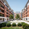 Retro Red Brick School Middle School Education Building Campus Teaching Building Playground 3d model