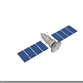 Advanced Orbital Satellite with Large Blue Solar Panel Arrays and Dish Antenna