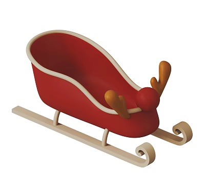 Decorative Sculpture Carving of Red Sleigh with Reindeer Antlers and Wooden Runners 3d model