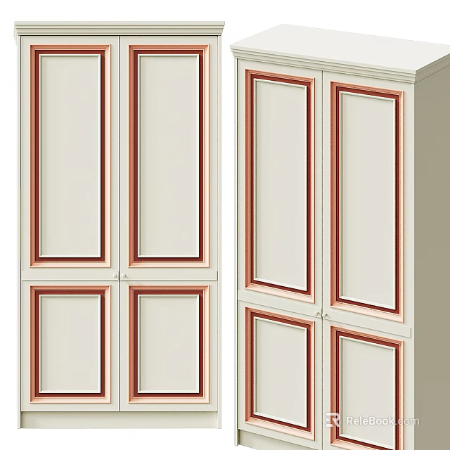 Wardrobe With Panel Doors White Body And Wooden Trim Classic Interior Design For Home 3d model 