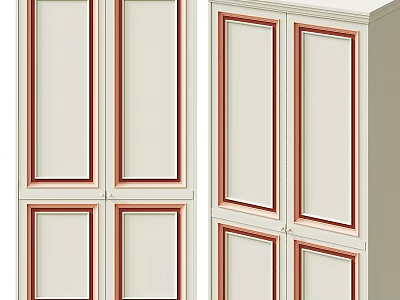 Wardrobe With Panel Doors White Body And Wooden Trim Classic Interior Design For Home 3d model