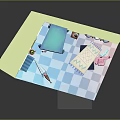 Cartoon Room Scene With Light Green Walls Blue Canopy Bed Window And Decorative Elements