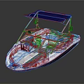 White Recreational Yacht With Blue Canopy And Sleek Modern Design