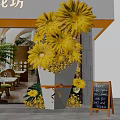 Event Entrance Decorated With Yellow Sunflowers And Chalkboard Sign For New Organic Menu