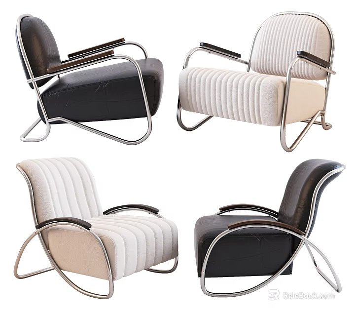 Modern Single Sofa Design With Black And Beige Leather Upholstery And Metal Frame 3d model 