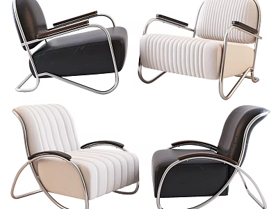 Modern Single Sofa Design With Black And Beige Leather Upholstery And Metal Frame 3d model