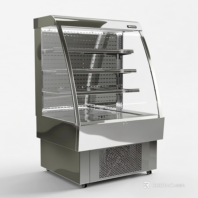 Commercial Stainless Steel Refrigerated Display Case With Glass Door Tiered Shelves For Food Drinks 3d model 