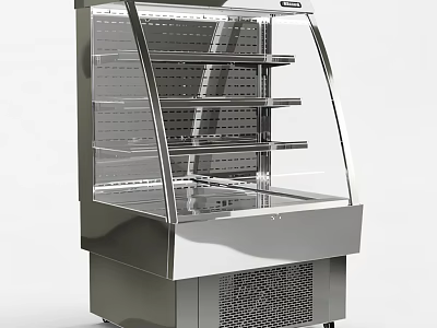 Commercial Stainless Steel Refrigerated Display Case With Glass Door Tiered Shelves For Food Drinks 3d model