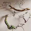 Decorative Branches with Ferns and Berries as Wall Decor on Light Colored Wall