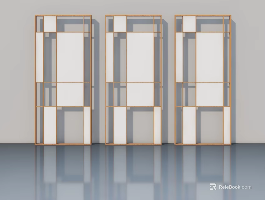 Modern Three Swing Doors With Wooden Frame And White Panel Interior Design 3d model