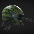 3D Rendered Unique Hybrid Creature With Crocodile Head Green Black Striped Watermelon Body