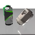 Two Mechanical Devices With Green Accents And Silver Textured Bodies